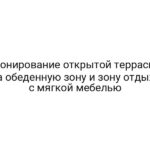 Зонирование открытой террасы на обеденную зону и зону отдыха с мягкой мебелью